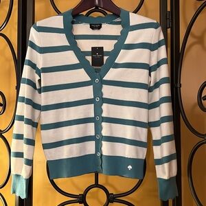 KATE SPADE Striped Scalloped Cardigan